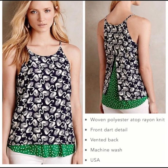 Anthropologie Tops - Anthropologie blue swan print tank top size small